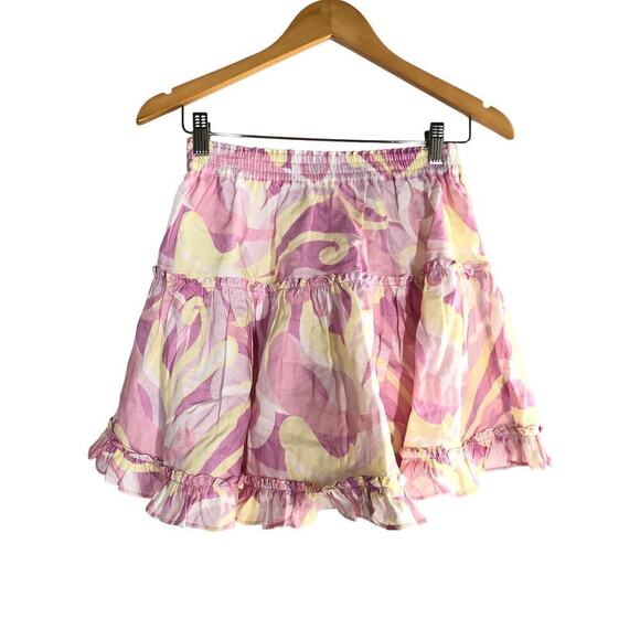 Hill House The Paz Skirt Linen Tiered Ruffle Mini Candy Kaleidoscope NWT Medium - Picture 5 of 9